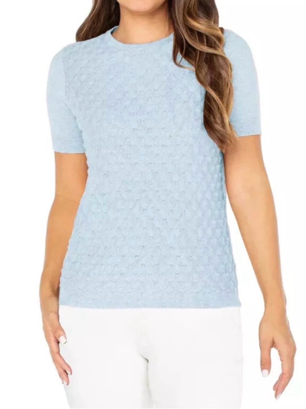 Well Worn Light Blue Short Sleeve Knit Top